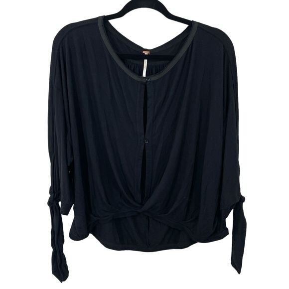 Free People Women's Keepin' On Twist Front Button Tie Sleeve Top Black Size XS - Picture 3 of 11